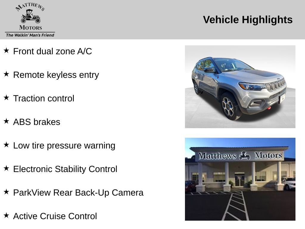 2022 Jeep Compass Trailhawk 4x4 Elite w/ Nav & Panoramic Sunroof